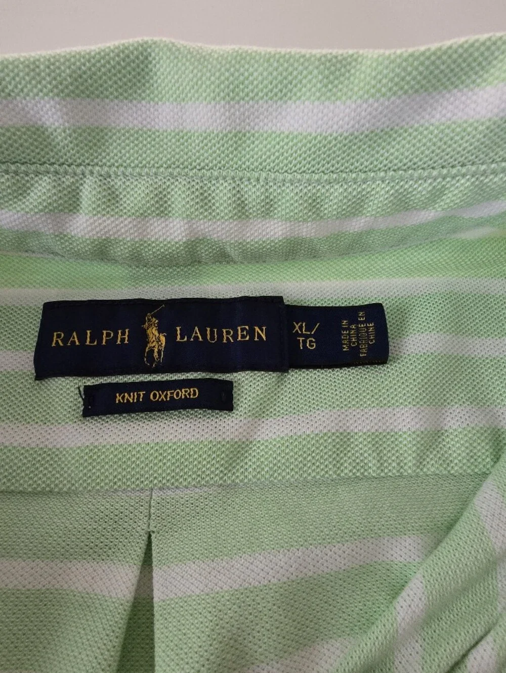 Ralph Lauren Light Green and White Striped Polo
